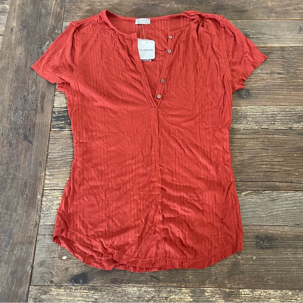 FREE PEOPLE Women's Intimately Henley Top Size L In Red/Orange